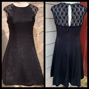 London Time Black Velvet Poplin Lace Dress Size 8